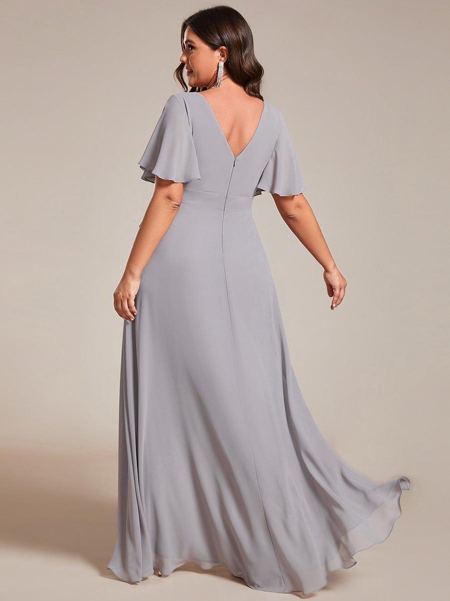 Plus Size Elegant Lotus Sleeves Chiffon Bridesmaid Dress #color_Grey