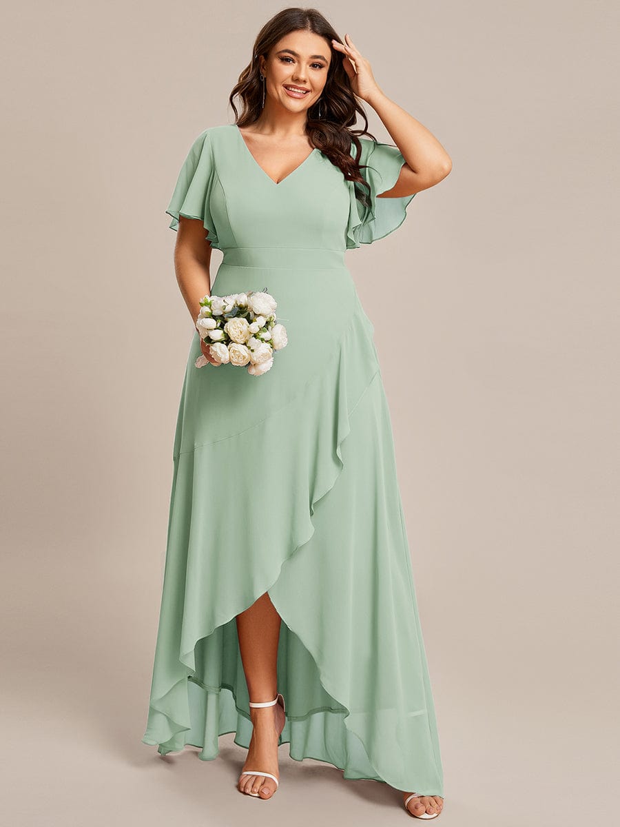 Plus Size Elegant Lotus Sleeves Chiffon Bridesmaid Dress