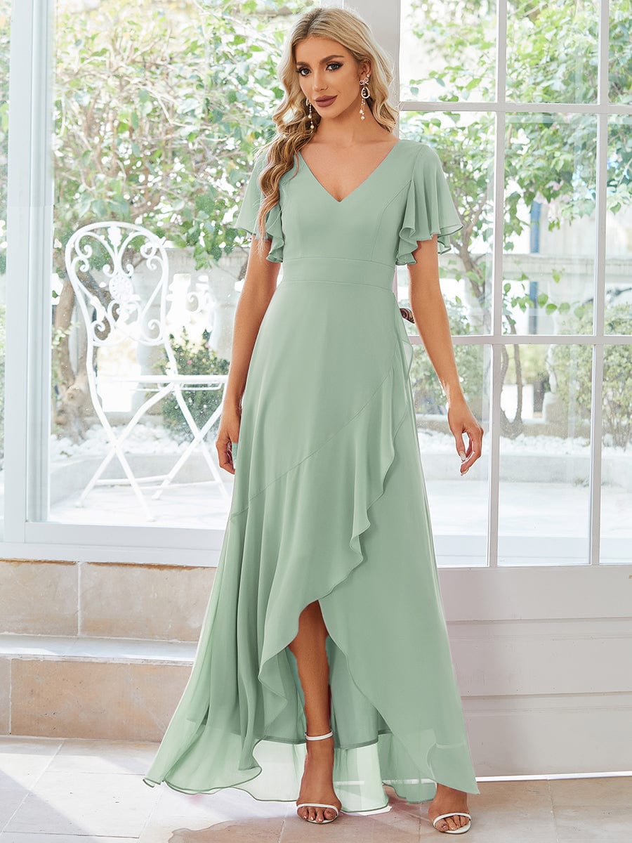 Custom Size Flowy Chiffon Ruffled Bridesmaid Dress #color_Mint Green