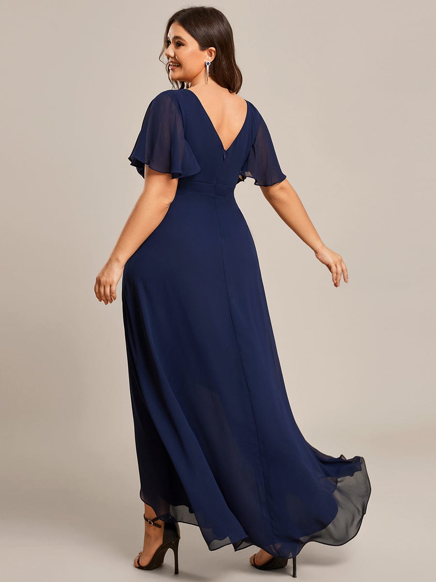 Custom Size Flowy Chiffon Ruffled Bridesmaid Dress #color_Navy Blue
