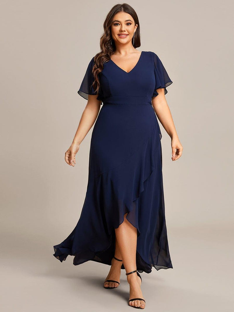 Plus Size Chiffon Ruffle Sleeve Empire Waist Bridesmaid Dress with