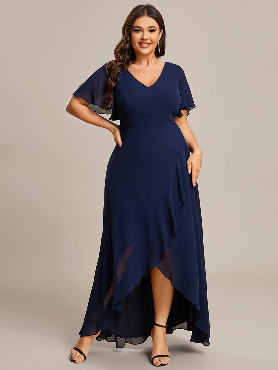 Custom Size Flowy Chiffon Ruffled Bridesmaid Dress #color_Navy Blue