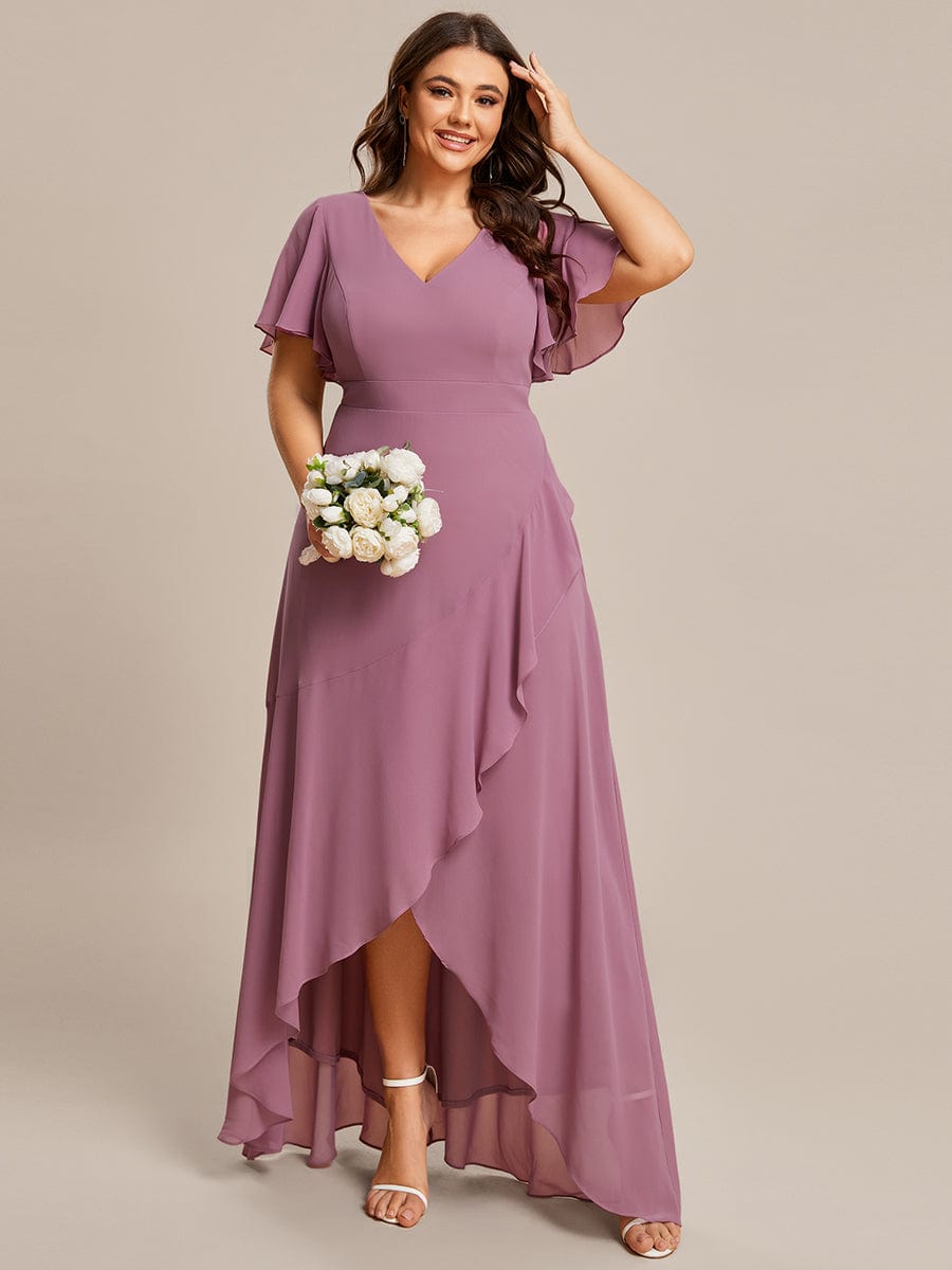 Custom Size Flowy Chiffon Ruffled Bridesmaid Dress #color_Purple Orchid