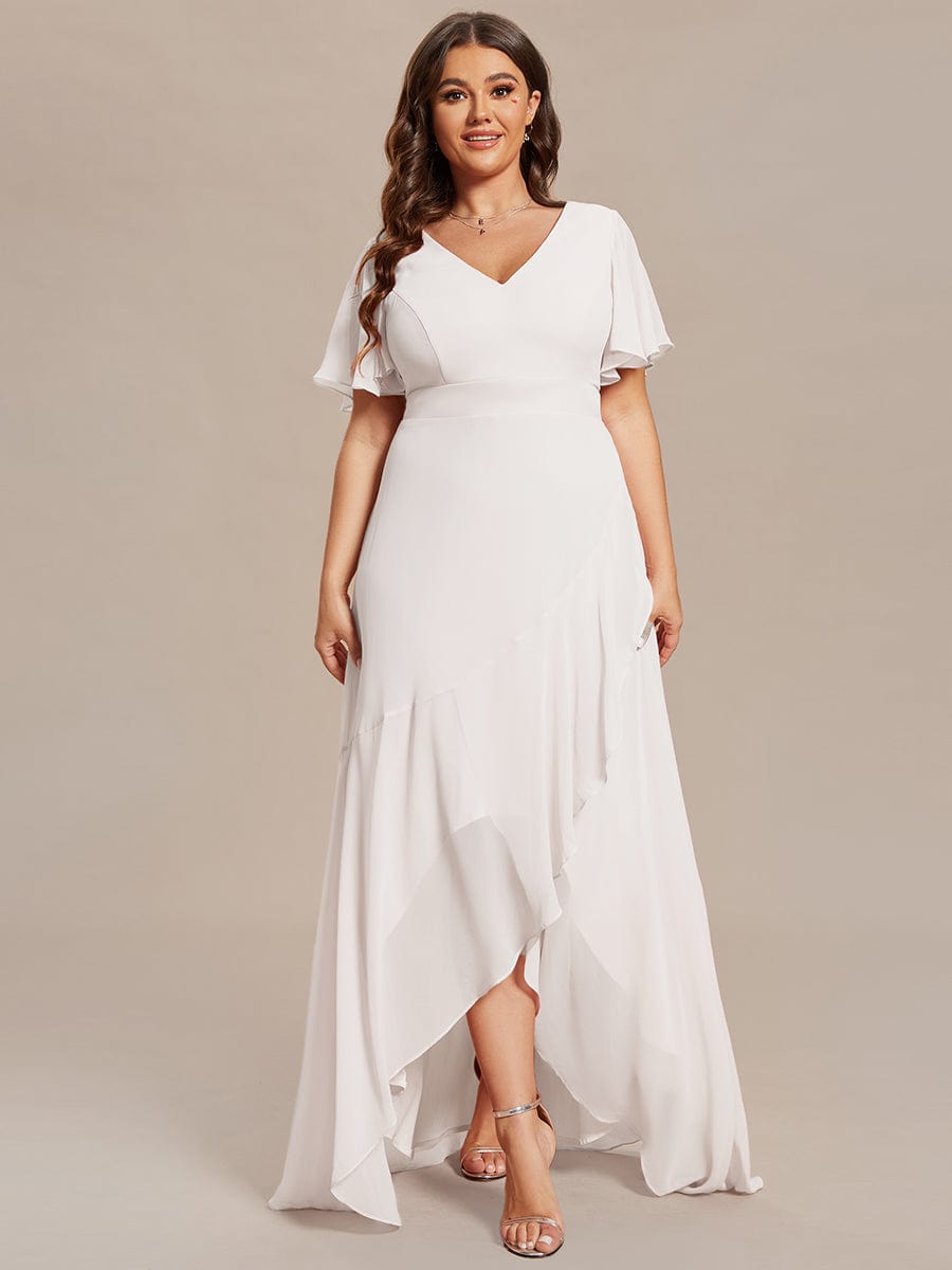 Plus Size Elegant Lotus Sleeves Chiffon Bridesmaid Dress #color_White