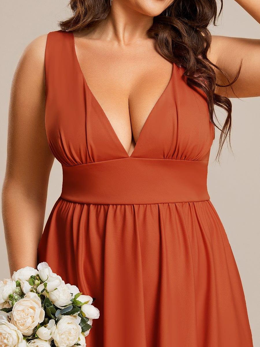 Elegant High-Low Sleeveless Empire Waist Birdesmaid Dress #color_Burnt Orange