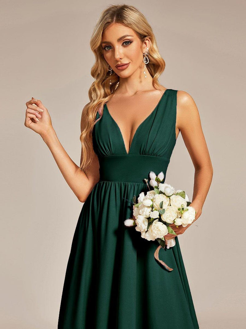 V Neck Empire Seam Crepe Retract Your Waist Sleeveless Bridesmaids Dress main image 1