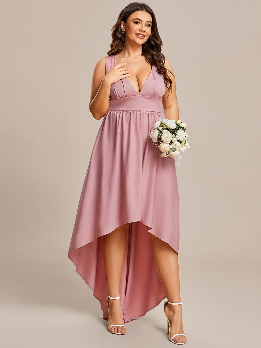 Plus Size Elegant High-Low Sleeveless Empire Waist Birdesmaid Dress #color_Dusty Rose