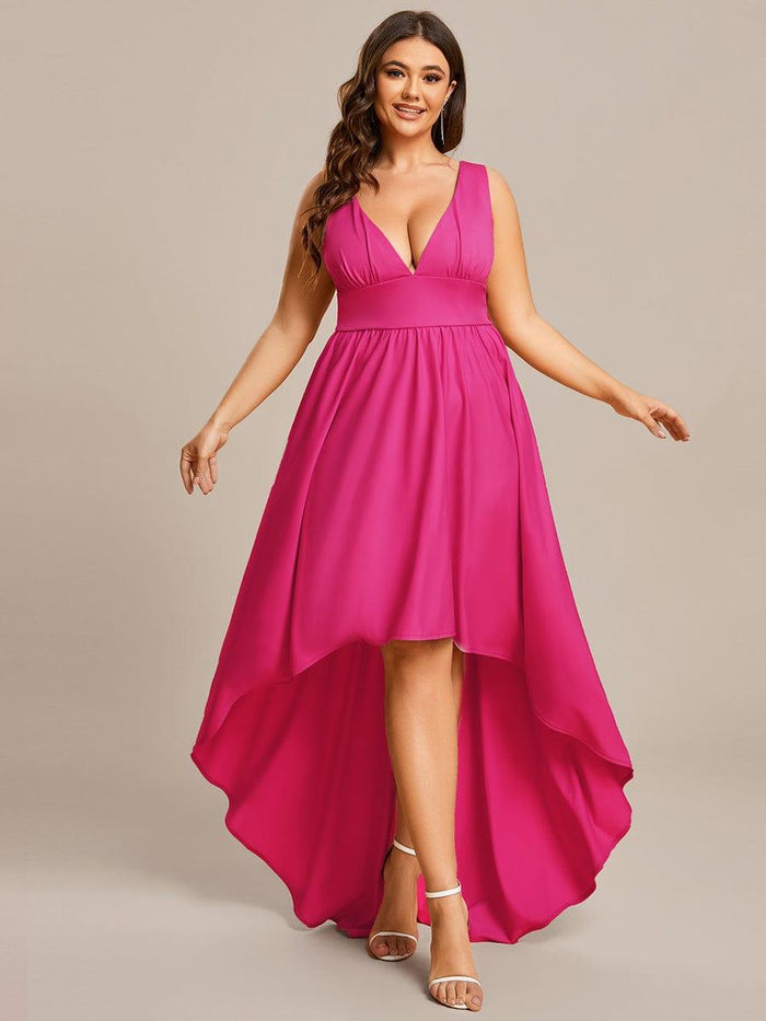 2026 Plus Size Empire Waist High-Low Sleeveless Bridesmaid Dresses