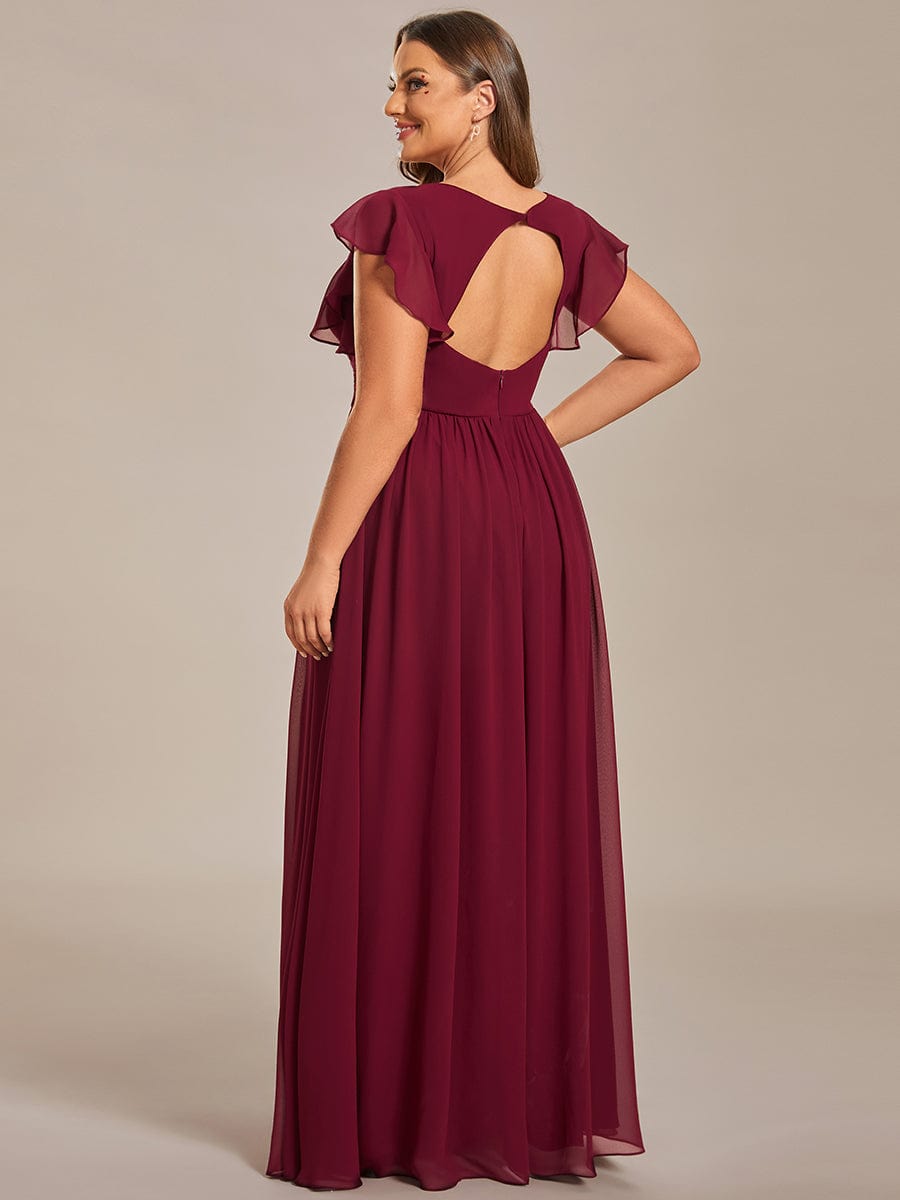 Plus Size Chiffon Pleated A-Line Back CutouT Bridesmaid Dress #color_Burgundy