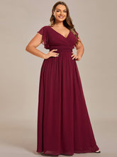 Plus Size Chiffon Pleated A-Line Back CutouT Bridesmaid Dress #color_Burgundy