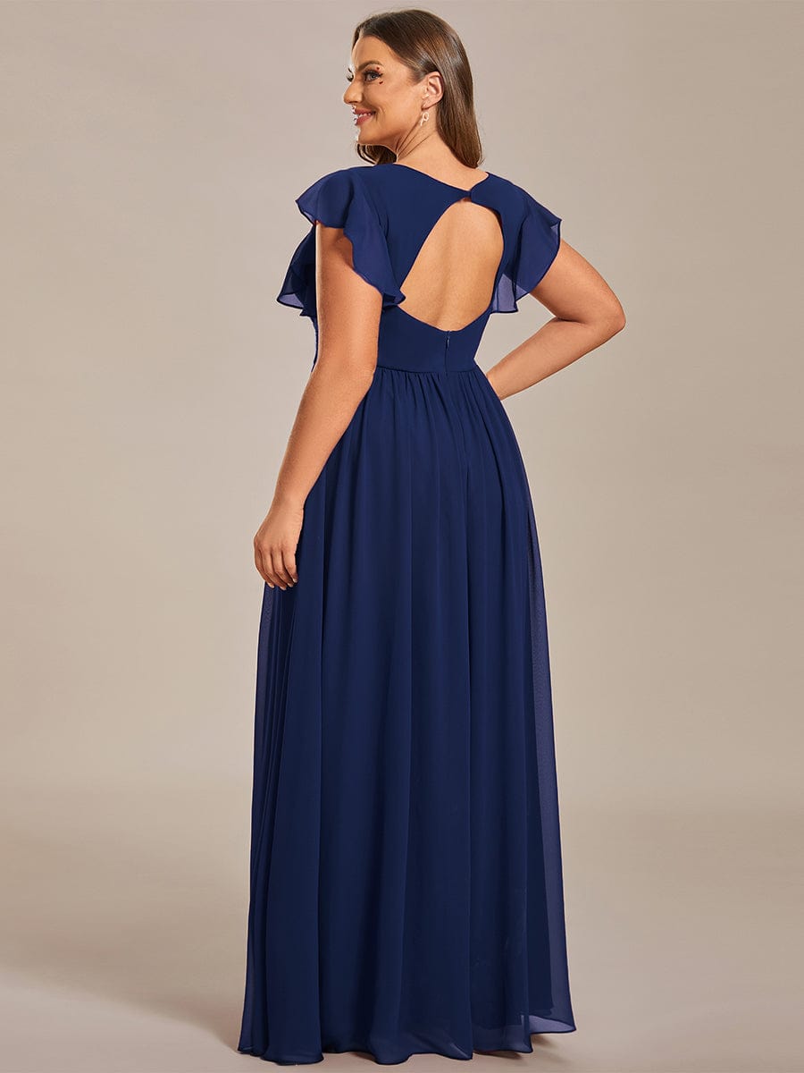Plus Size Chiffon Pleated A-Line Back CutouT Bridesmaid Dress #color_Navy Blue