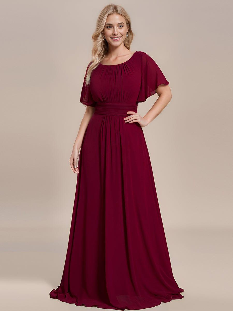 Simple Chiffon Pleated A-Line Round Neckline Bridesmaid Dress #color_Burgundy