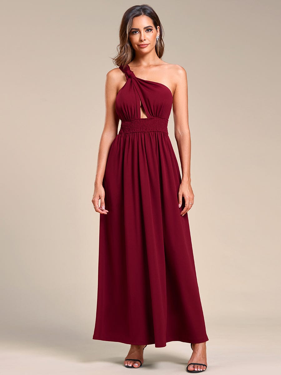 Convertible Halter A-Line Elastic Waist Tea Length Backless Bridesmaid Dress