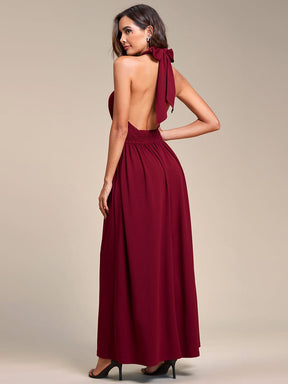 Convertible Halter A-Line Elastic Waist Tea Length Backless Bridesmaid Dress