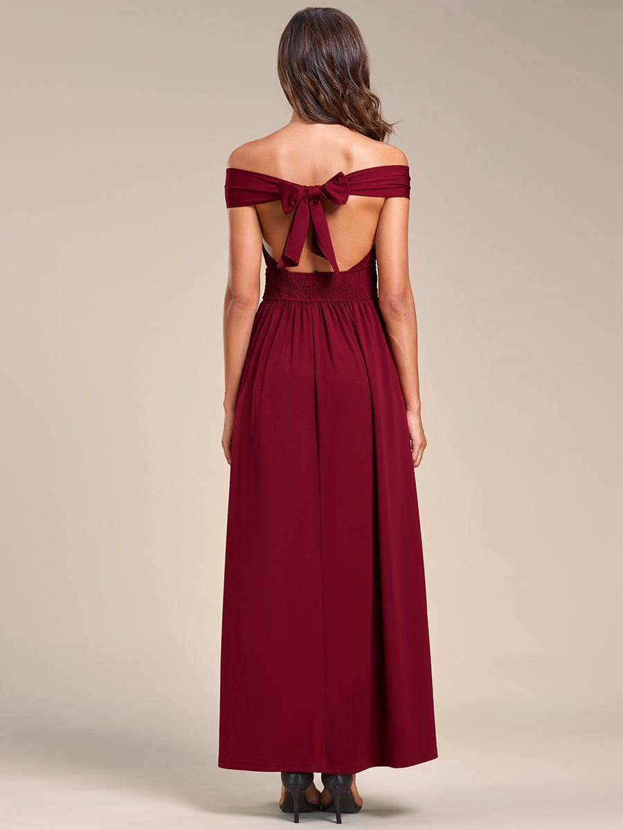 Convertible Halter A-Line Elastic Waist Tea Length Backless Bridesmaid Dress