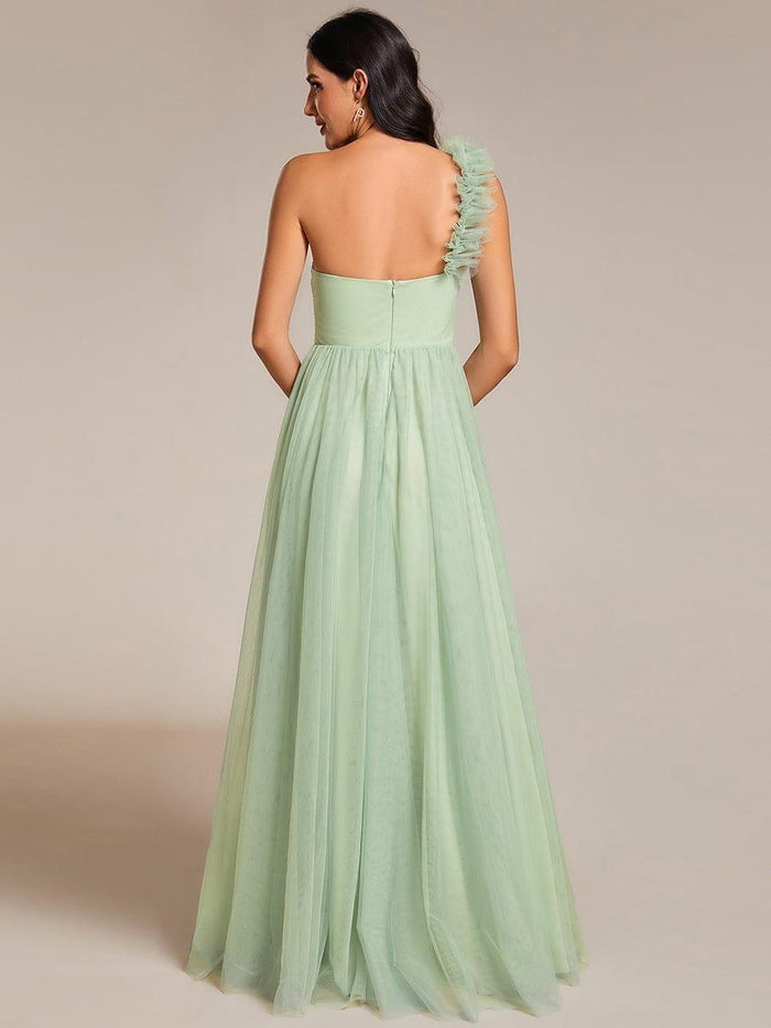 Weitese Sweetheart Neckline One Shoulder with Floral Tulle High Slit Bridesmaid Dress main image 0