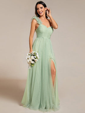 Sweetheart Neckline One Shoulder with Floral Tulle High Slit Bridesmaid Dress