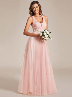 Sleeveless Waist Applique Cross-Back Straps Tulle Bridesmaid Dress