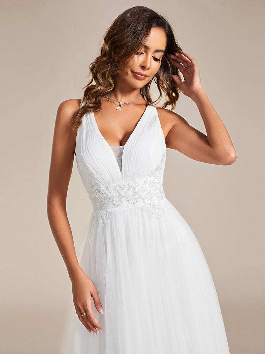 Custom Size Sleeveless Waist Applique Cross-Back Straps Tulle Wedding Dress