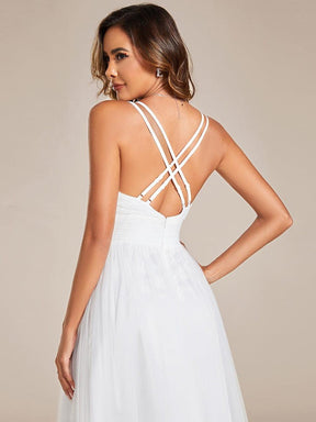 Sleeveless Waist Applique Cross-Back Straps Tulle Bridesmaid Dress