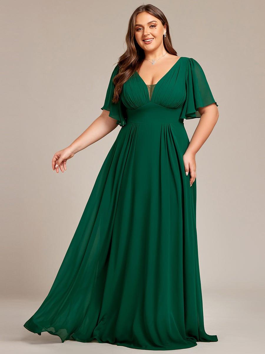 Plus Size Chiffon A-Line Bridesmaid Dress |Double V-Neck Empire