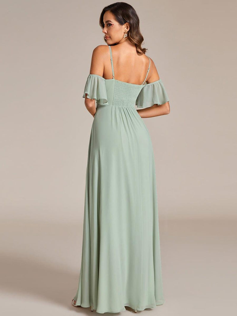 Spaghetti Strap Chiffon Hang Neck Bridesmaid Dress - Mustard Yellow main image 0
