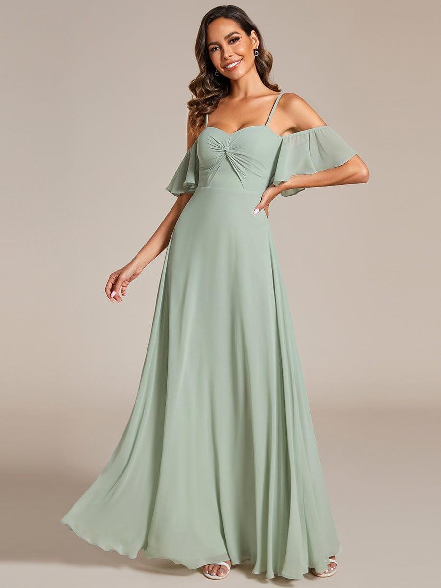 Spaghetti Strap Sweetheart Chiffon A-line Bridesmaid Dress with Knot #color_Mint Green