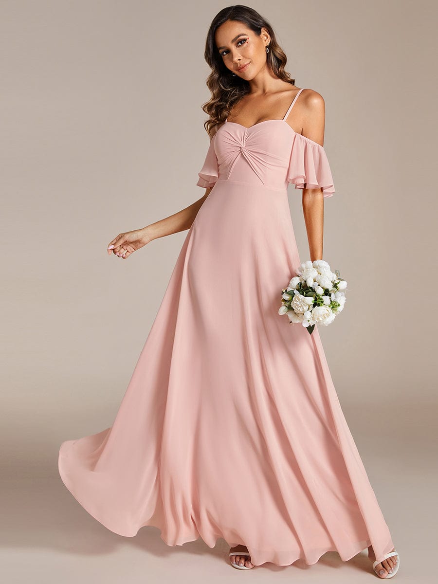 Spaghetti Strap Sweetheart Chiffon A-line Bridesmaid Dress with Knot #color_Pink