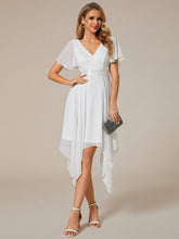 Asymmetrical Hem Empire Waist Short Sleeves Knee-Length Bridesmaid Dress #color_Cream