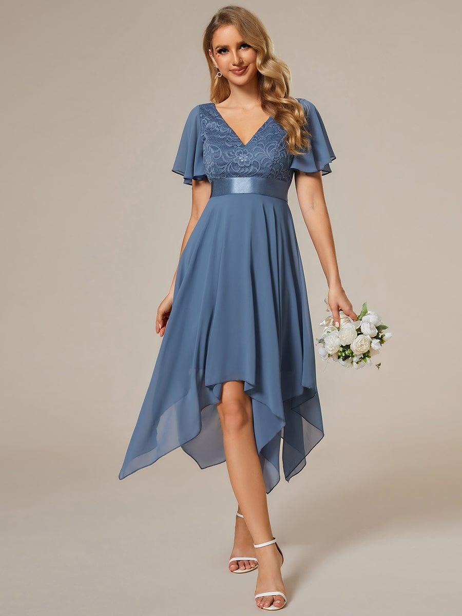 Asymmetrical Hem Empire Waist Short Sleeves Knee-Length Bridesmaid Dress