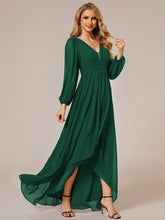A-Line Pleated See-Through Long Lantern Midi Chiffon Bridesmaid Dress #color_Dark Green