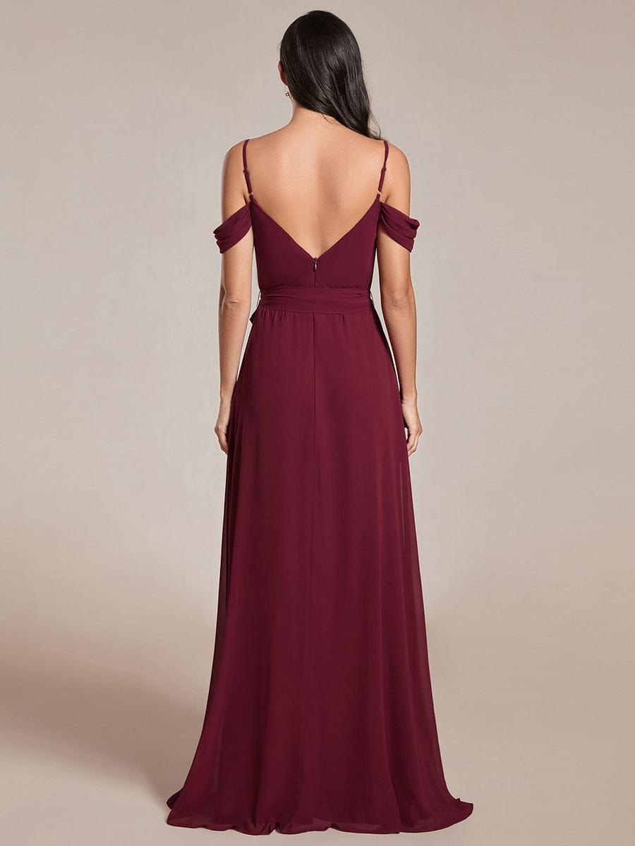 Sweetheart Neckline Cold Shoulder Chiffon Bridesmaid Dress #color_Burgundy