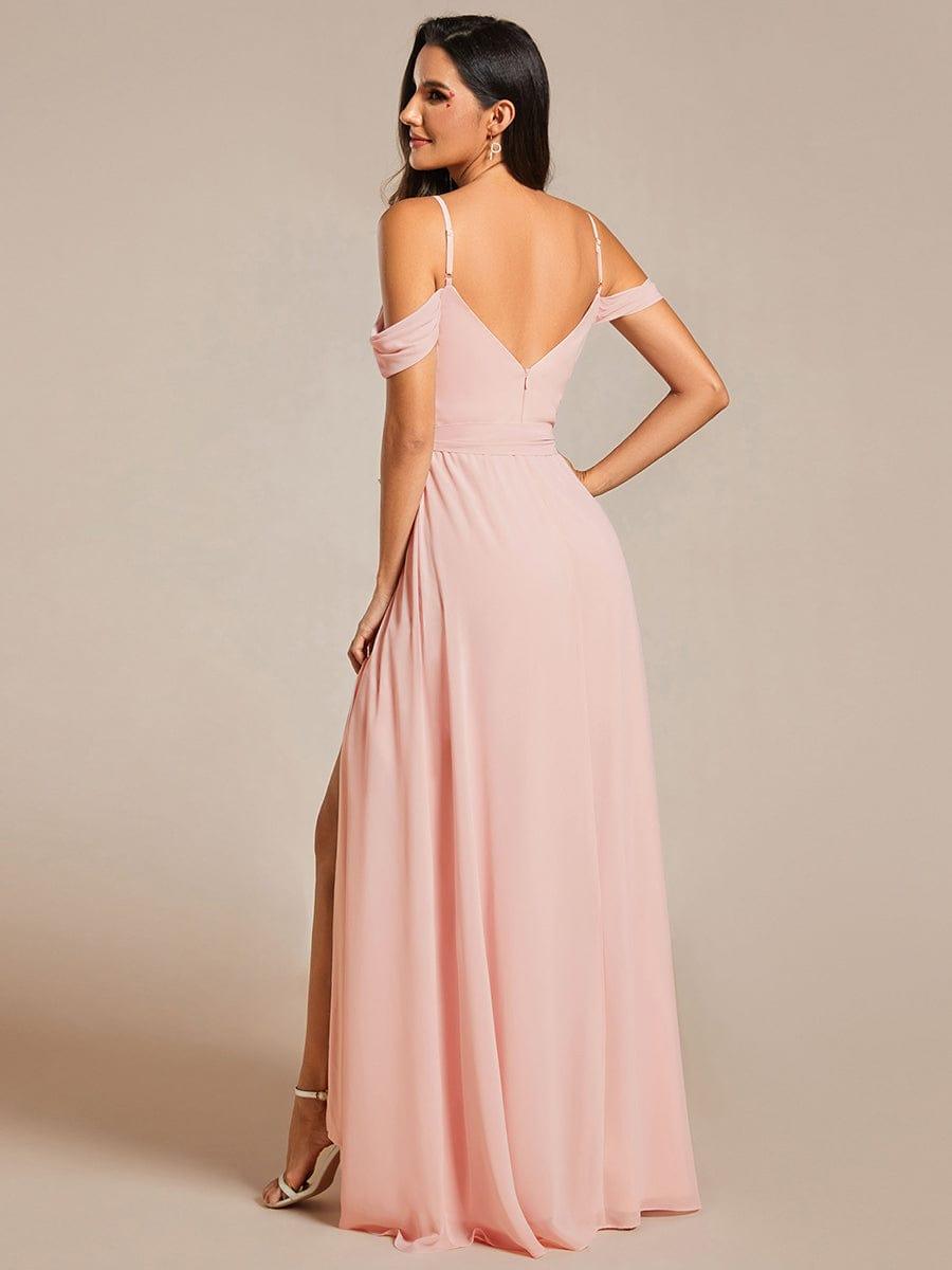 Sweetheart Neckline Cold Shoulder Chiffon Bridesmaid Dress #color_Pink