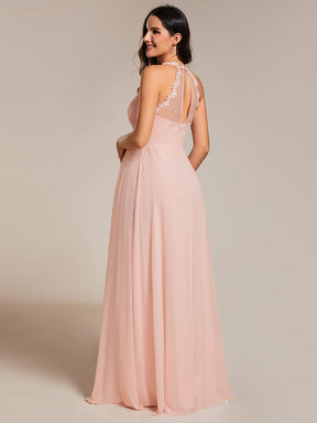 Floral Halter Neck Pleated Backless Bridesmaid Dress in Chiffon