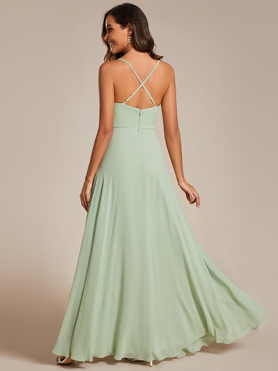 Flowy Back Criss-Cross Swing Collar Sleeveless A-Line Bridesmaid Dress #color_Mint Green