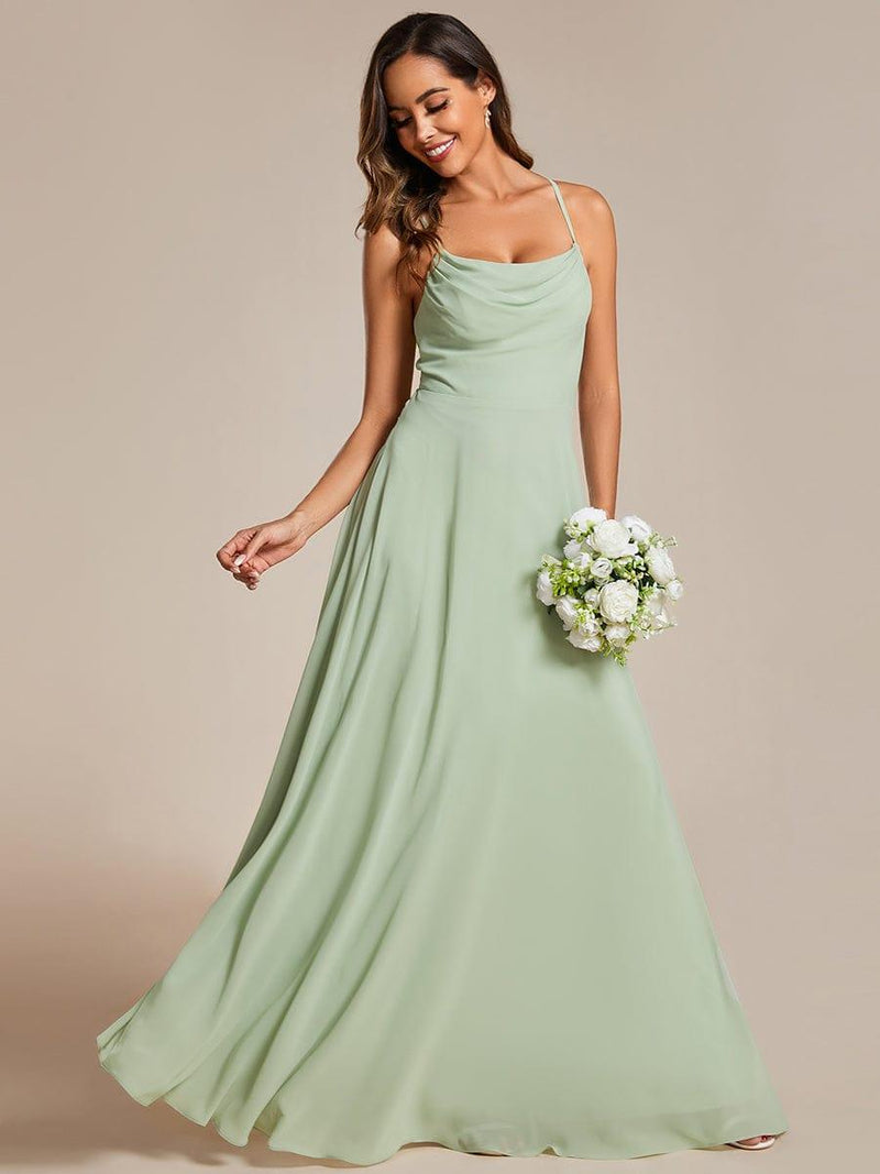 A Line Halter Neck Copper Long Bridesmaid Dress med Criss Cross Back