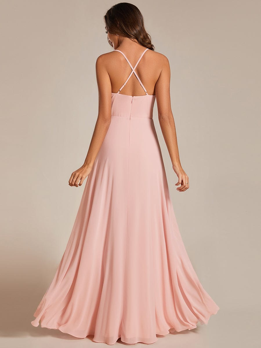 Flowy Back Criss-Cross Swing Collar Sleeveless A-Line Bridesmaid Dress #color_Pink