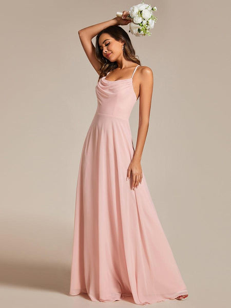 blue dress for baby girl Cross Front Halter Champagne Floor Length Bridesmaid Dress – FancyVestido main image 0