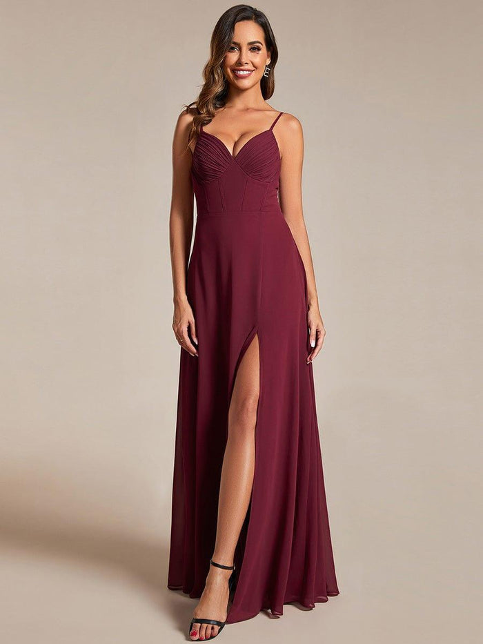 Spaghetti Straps V-neck Chiffon Dress With Slit Flamingo main image 1