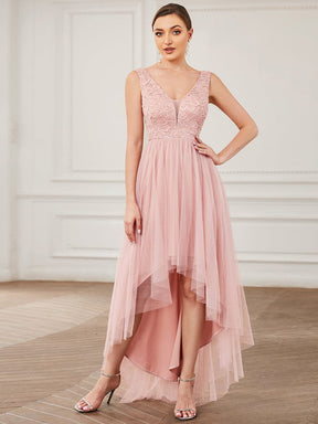 Lace Sleeveless V-Neck Backless High Low Bridesmaid Dress