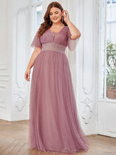 Plus Size Pleated A-Line Short Sleeve Wide Waist Tulle Bridesmaid Dress #color_Purple Orchid