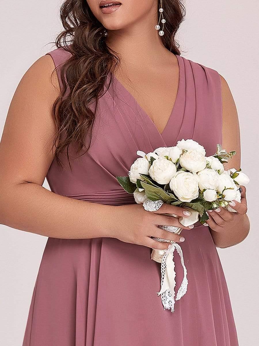 Plus Size Double V Neck Ruched-Waist Midi Chiffon Bridesmaid Dress #color_Purple Orchid 