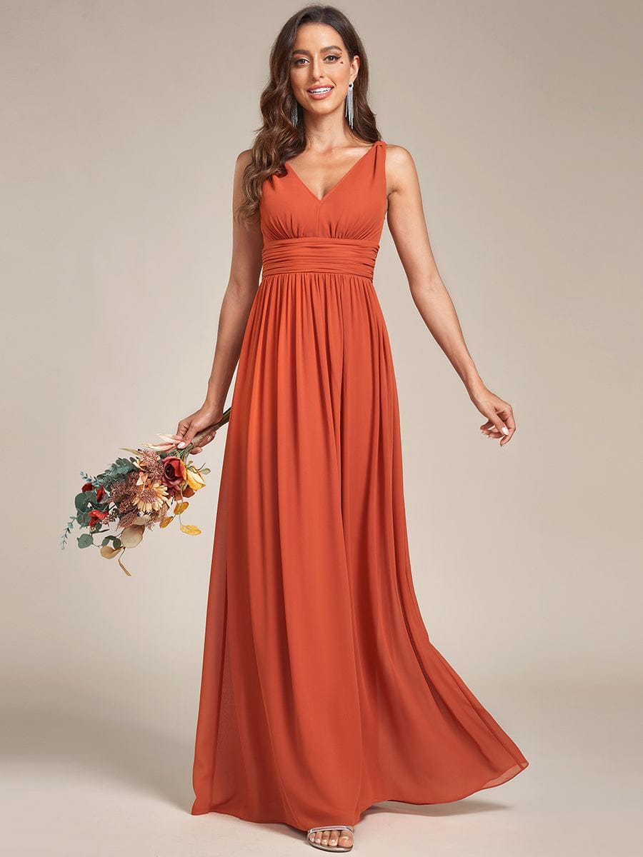 Sleeveless V-Neck Plain Maxi Chiffon Bridesmaid Dress #color_Burnt Orange