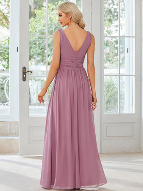 Sleeveless V-Neck Plain Chiffon Maxi Bridesmaid Dress