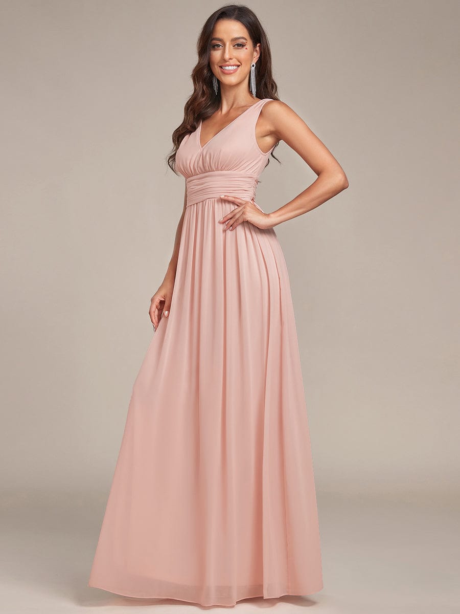 Sleeveless V-Neck Plain Chiffon Maxi Bridesmaid Dress