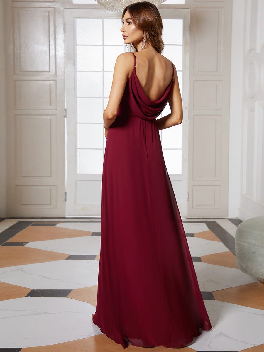 Criss-Cross V-Neck Chiffon Backless A-Line Bridesmaid Dress #color_Burgundy