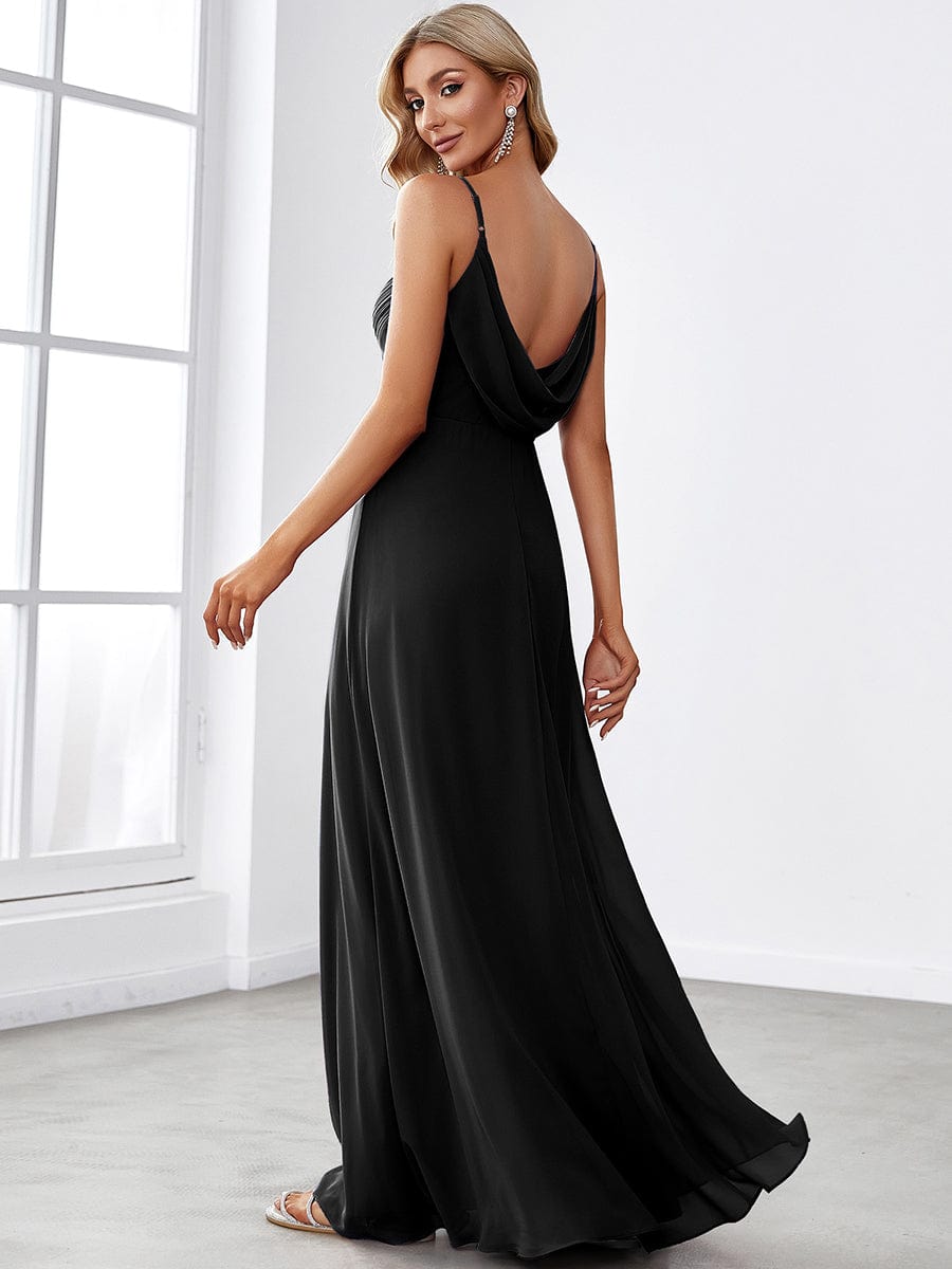 Custom Size Spaghetti Strap Criss-Cross V-Neck Bridesmaid Dress #color_Black