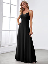 Criss-Cross V-Neck Chiffon Backless A-Line Bridesmaid Dress #color_Black