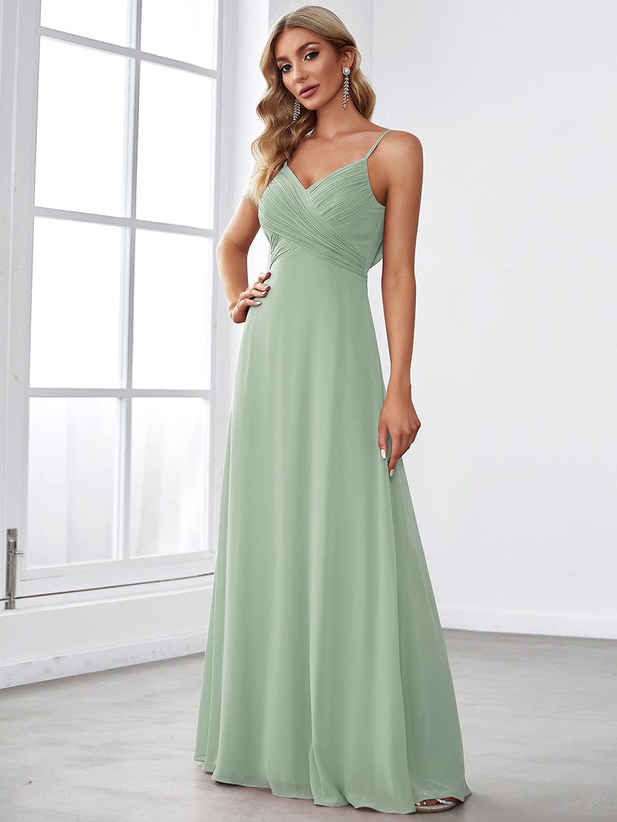 Custom Size Spaghetti Strap Criss-Cross V-Neck Bridesmaid Dress #color_Mint Green