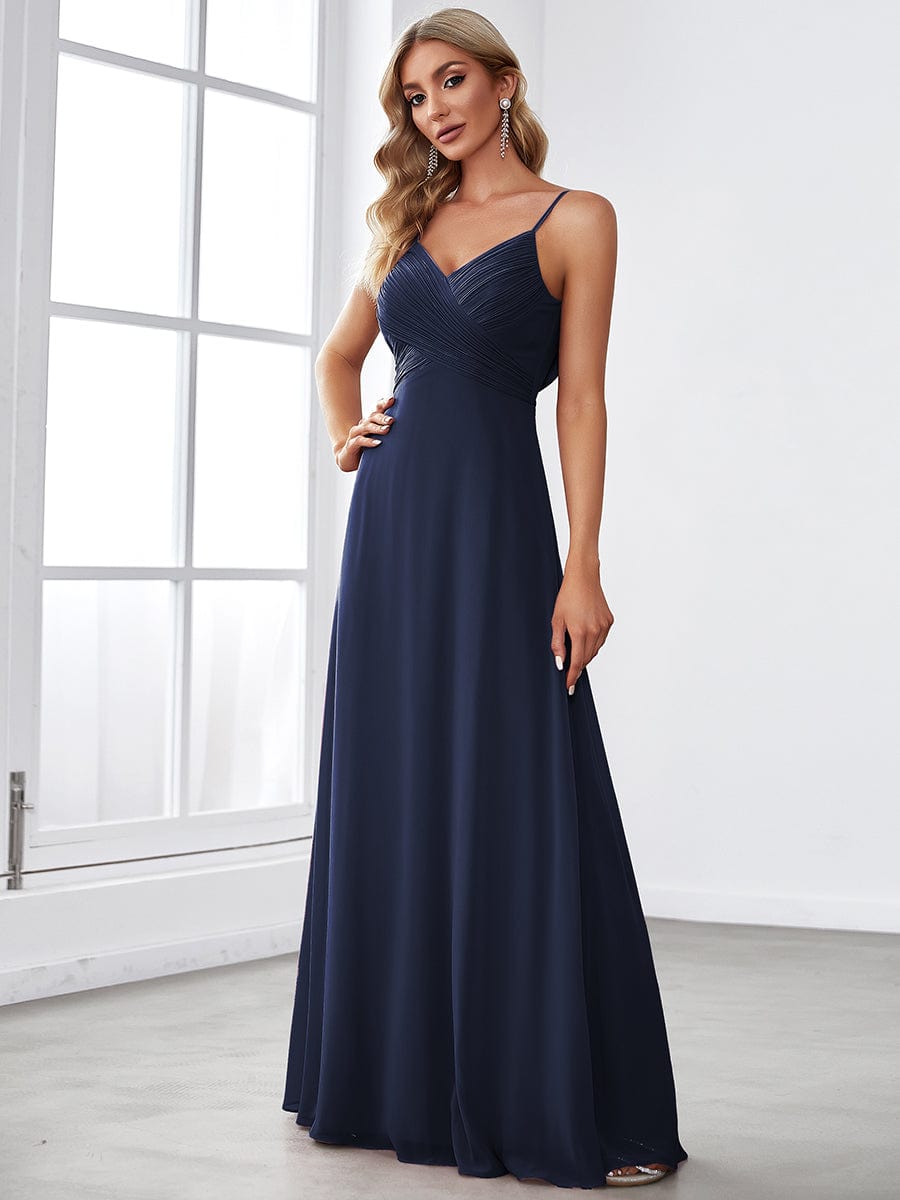Custom Size Spaghetti Strap Criss-Cross V-Neck Bridesmaid Dress #color_Navy Blue